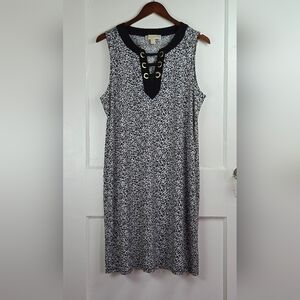 Michael Kors Knit Sleeveless Black and White Ditsy Floral Shift Dress Size XL